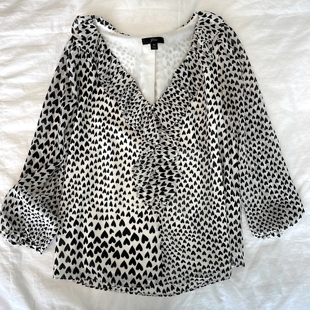 J. Crew Black and White Heart Blouse